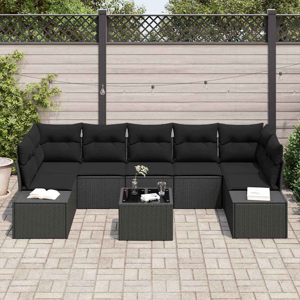 Garden Sofa Set with Cushion Manual 8 pcs Black 55 x 55 x 37 cm