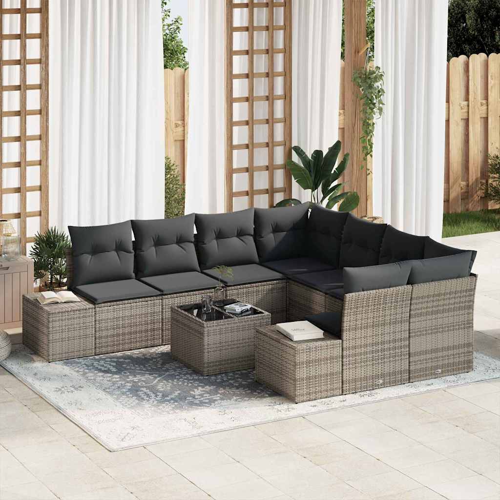 Garden Sofa Set with Cushion Manual 9 pcs Grey 55 x 55 x 37 cm