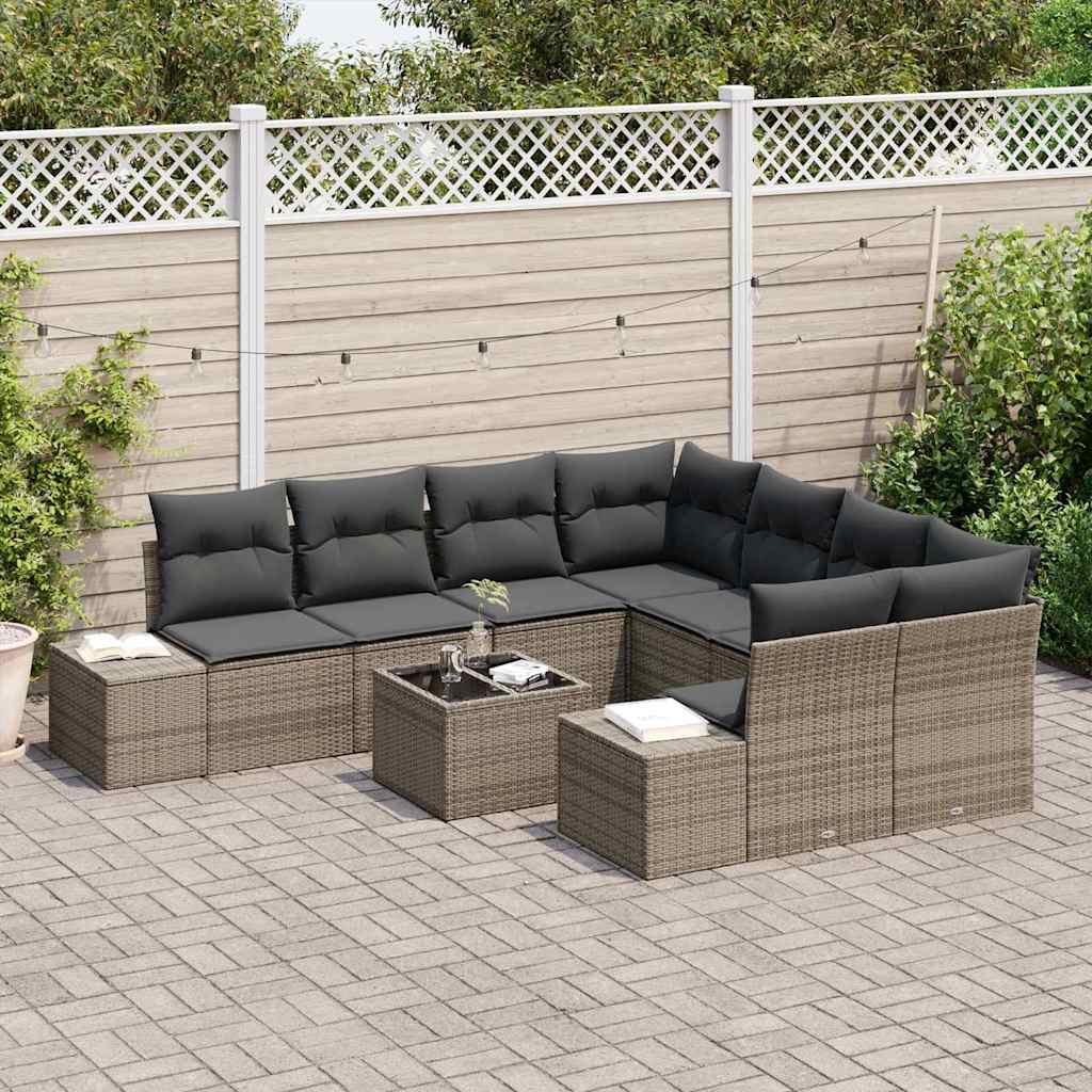 Garden Sofa Set with Cushion Manual 9 pcs Grey 55 x 55 x 37 cm