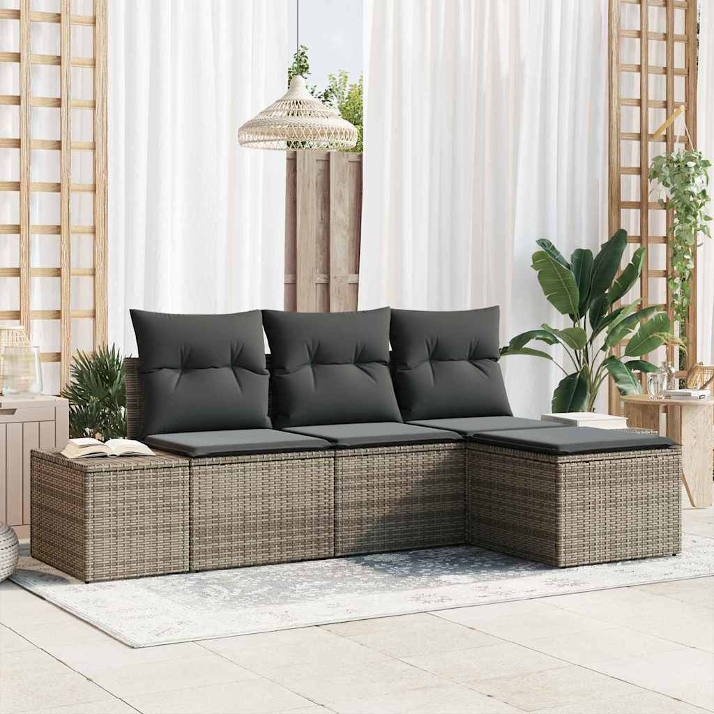 Garden Sofa Set 4 pcs Grey Poly Rattan, Powder-Coated Steel