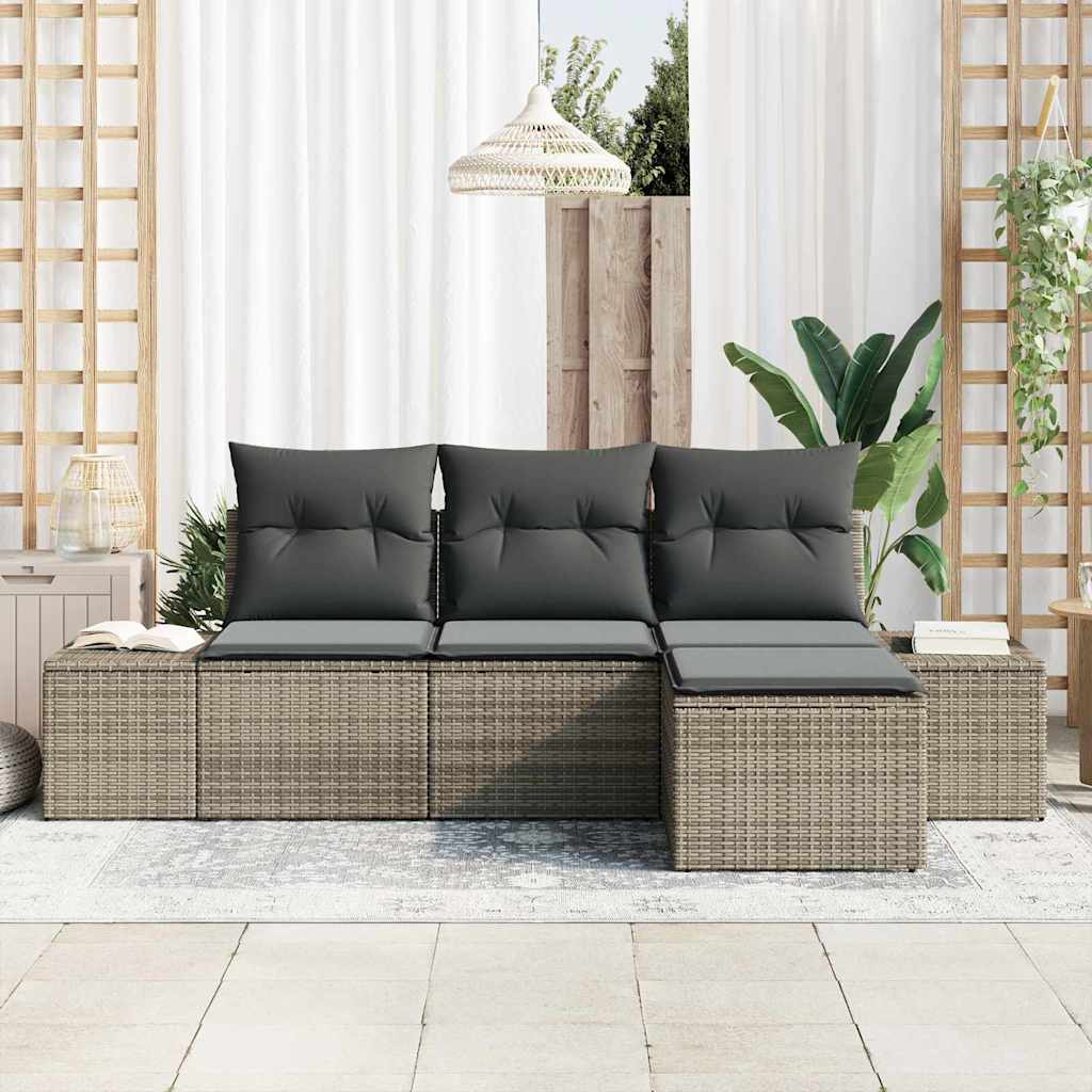 Garden Sofa Set 4 pcs Grey Poly Rattan, Powder-Coated Steel