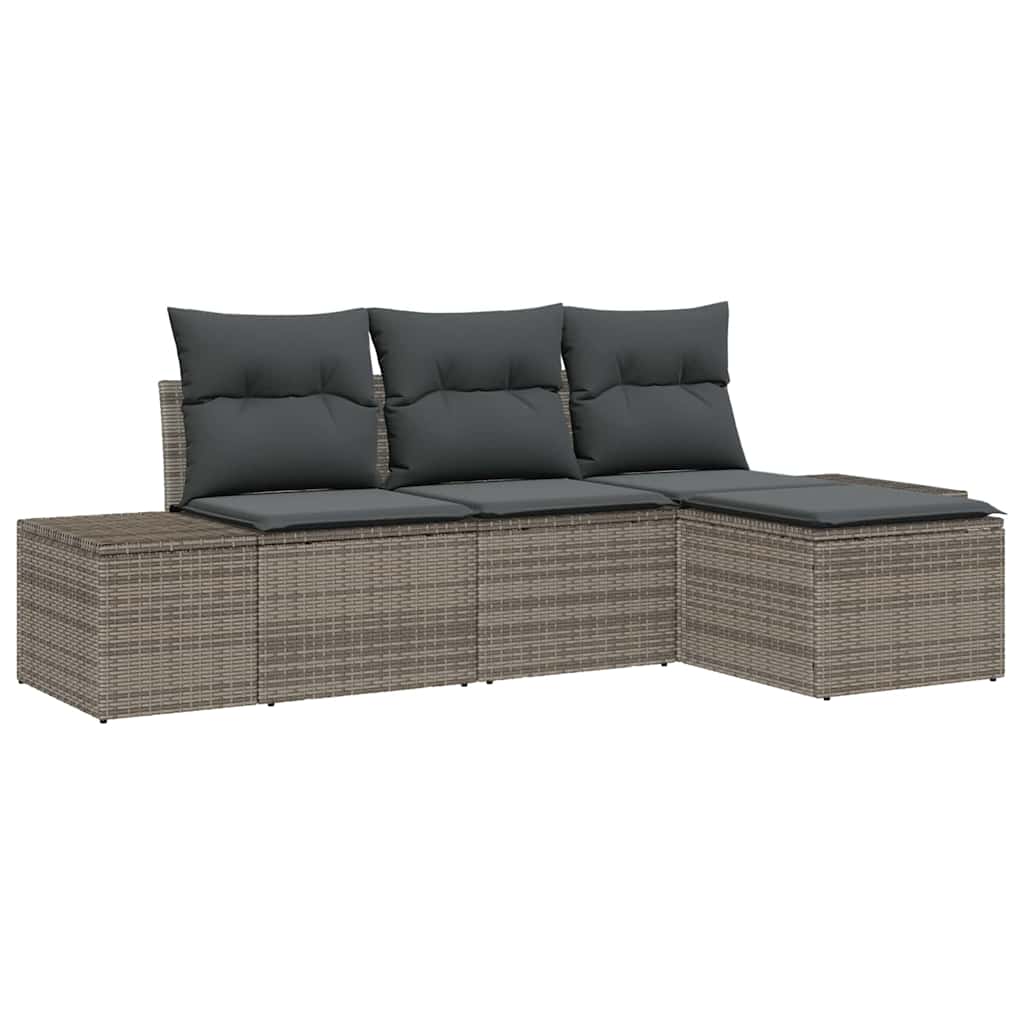 Garden Sofa Set 4 pcs Grey Poly Rattan, Powder-Coated Steel