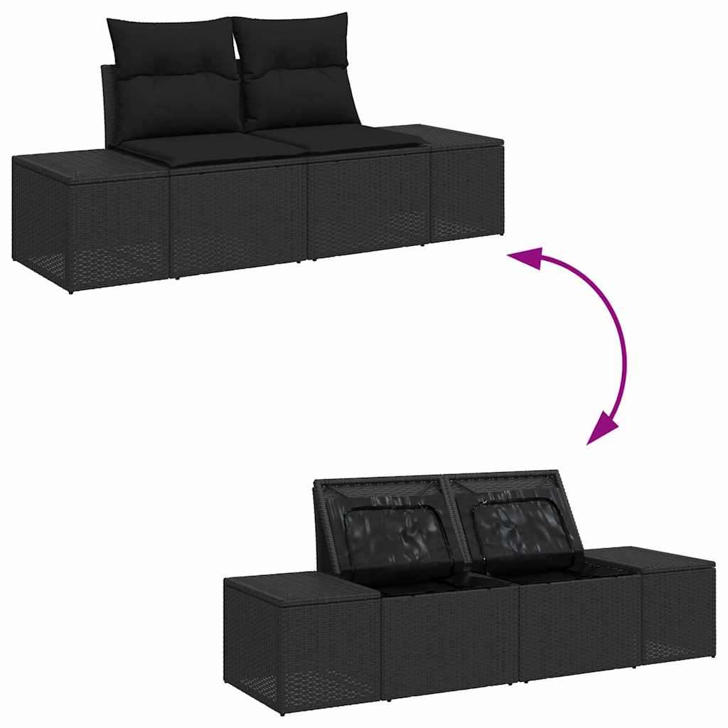 Garden Sofa Set 4 pcs Black Poly Rattan, Powder-Coated Steel