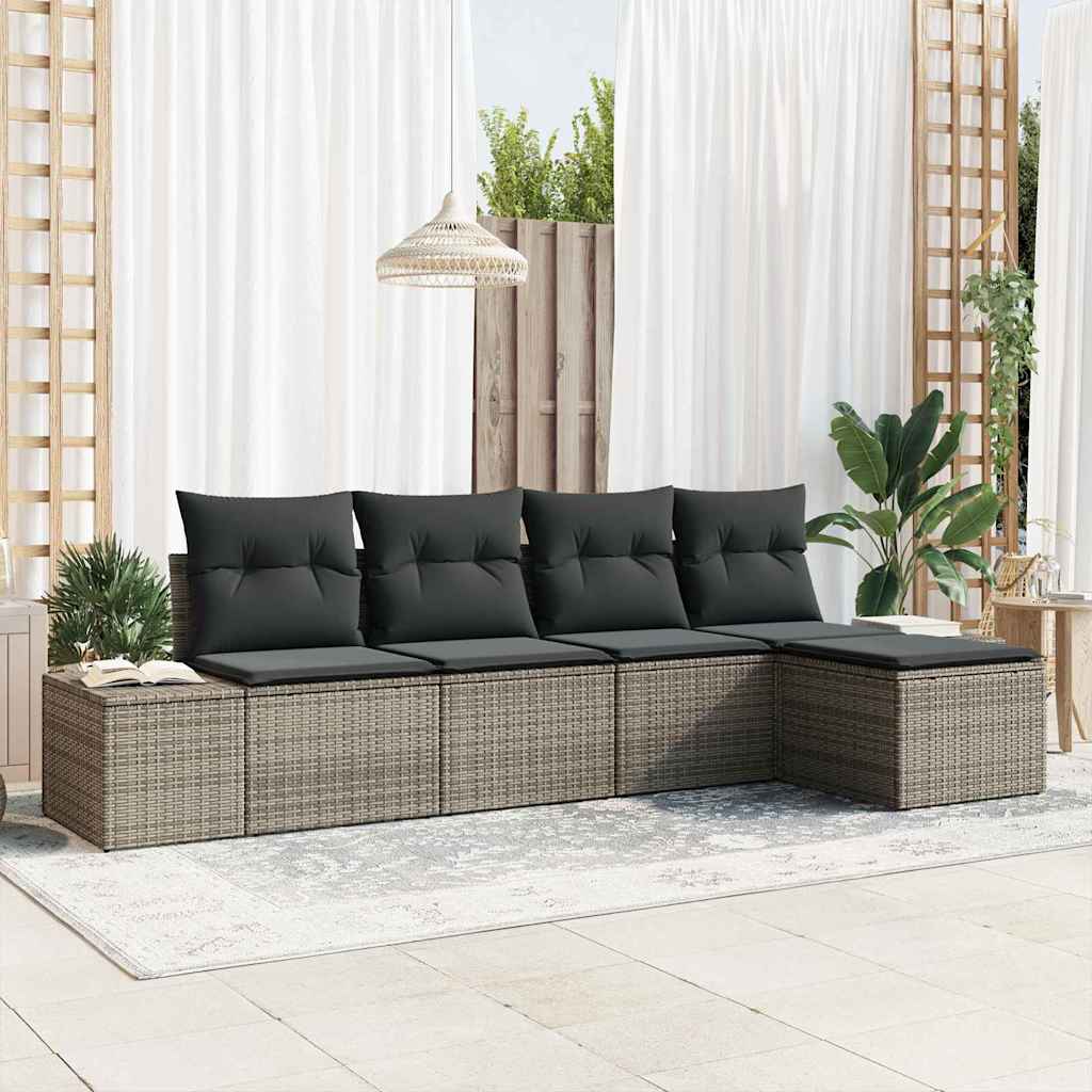Garden Sofa Set 5 pcs Grey Poly Rattan, Powder-Coated Steel