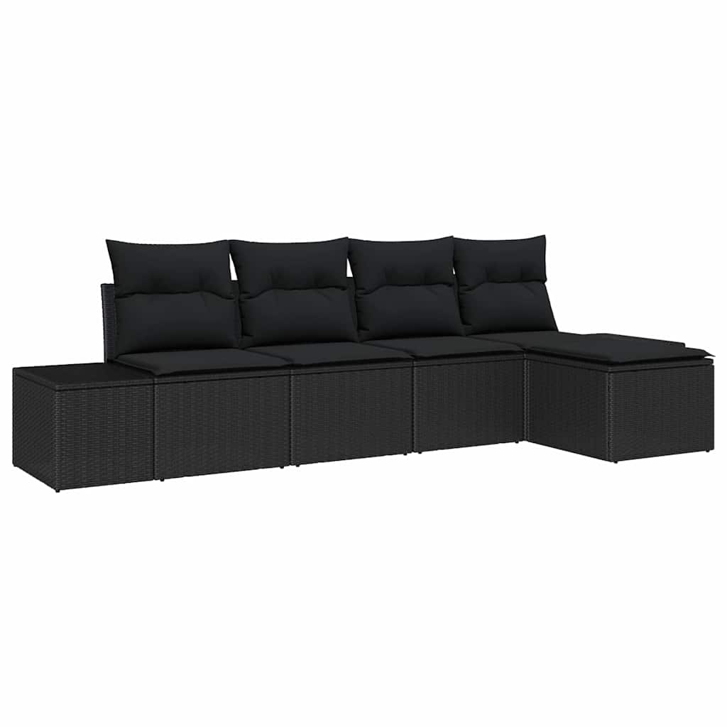 Garden Sofa Set 5 pcs Black Poly Rattan and Powder-Coated Steel