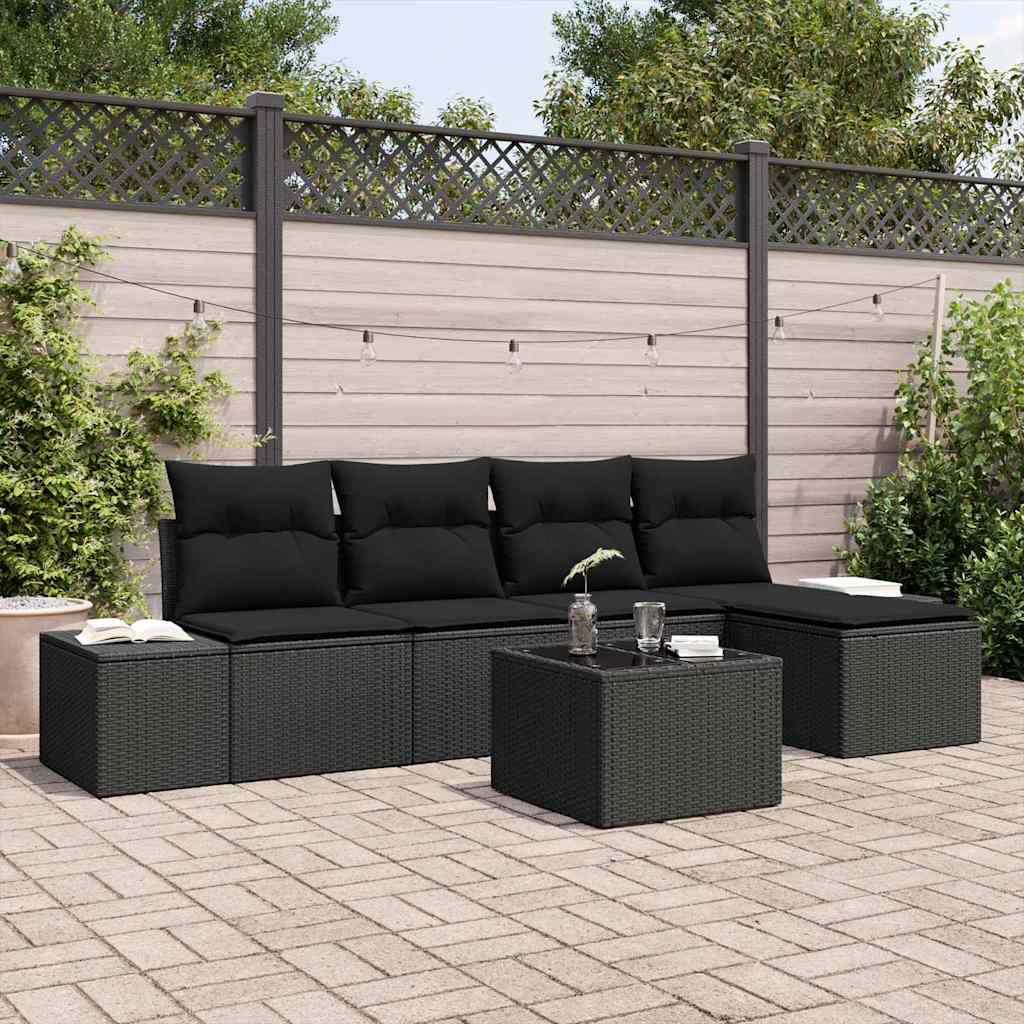 Garden Sofa Set 6 pcs Black Poly Rattan and Powder-Coated Steel
