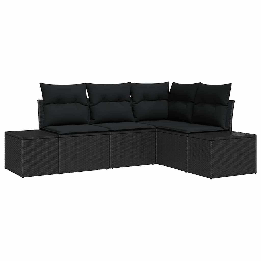 Garden Sofa Set 4 pcs Black Poly Rattan and Powder-Coated Steel