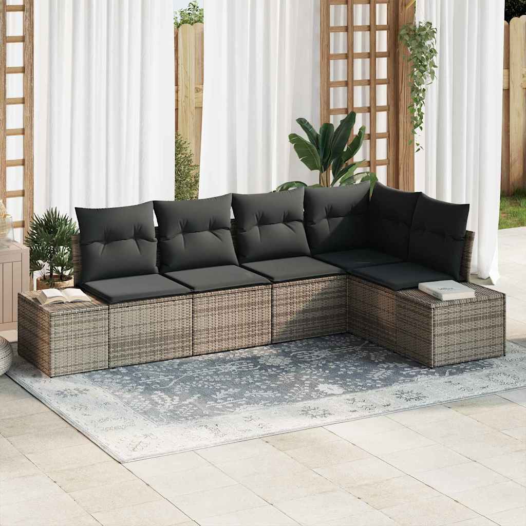 Garden Sofa Set 5 pcs Grey Poly Rattan, Powder-Coated Steel