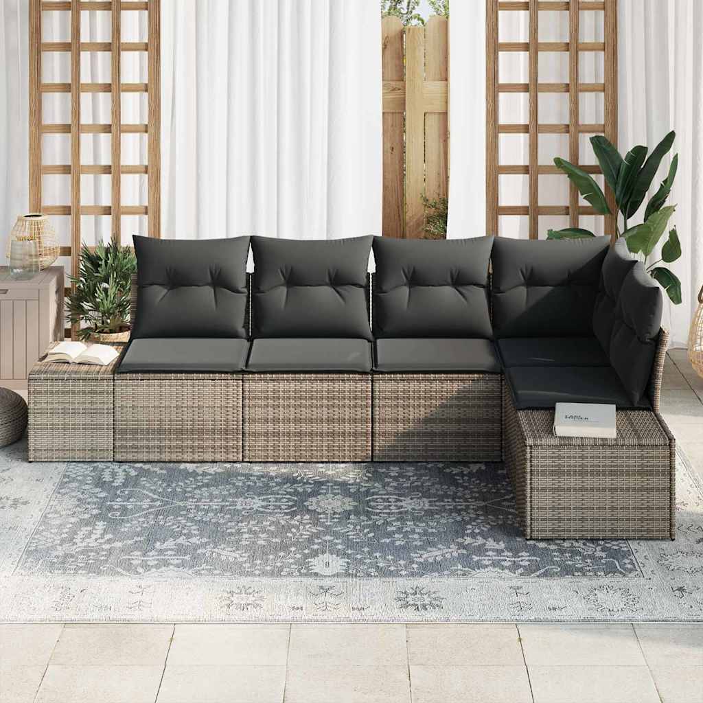 Garden Sofa Set 5 pcs Grey Poly Rattan, Powder-Coated Steel