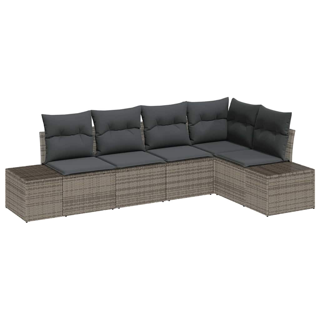 Garden Sofa Set 5 pcs Grey Poly Rattan, Powder-Coated Steel