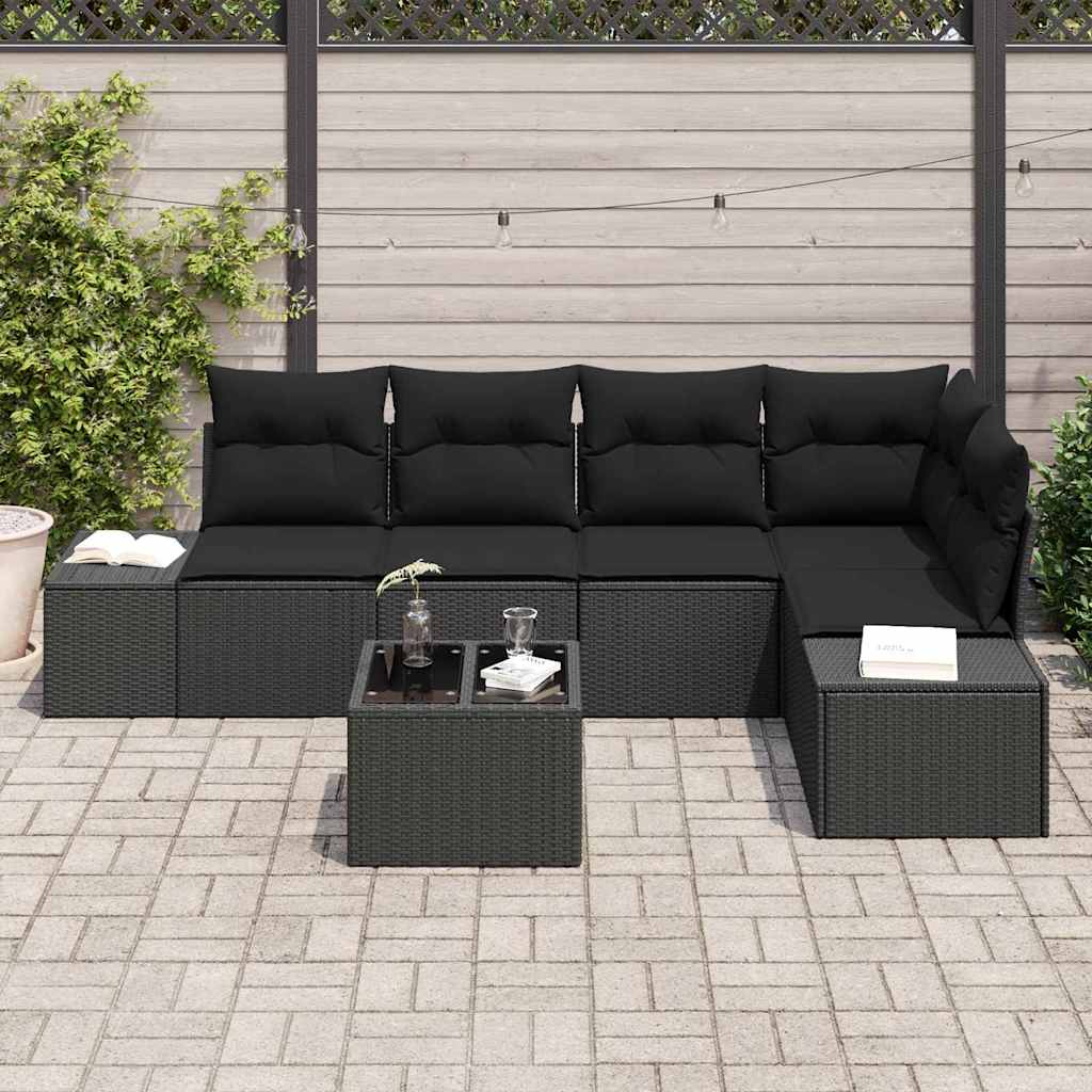 Garden Sofa Set 6 pcs Black Poly Rattan, Powder-Coated Steel