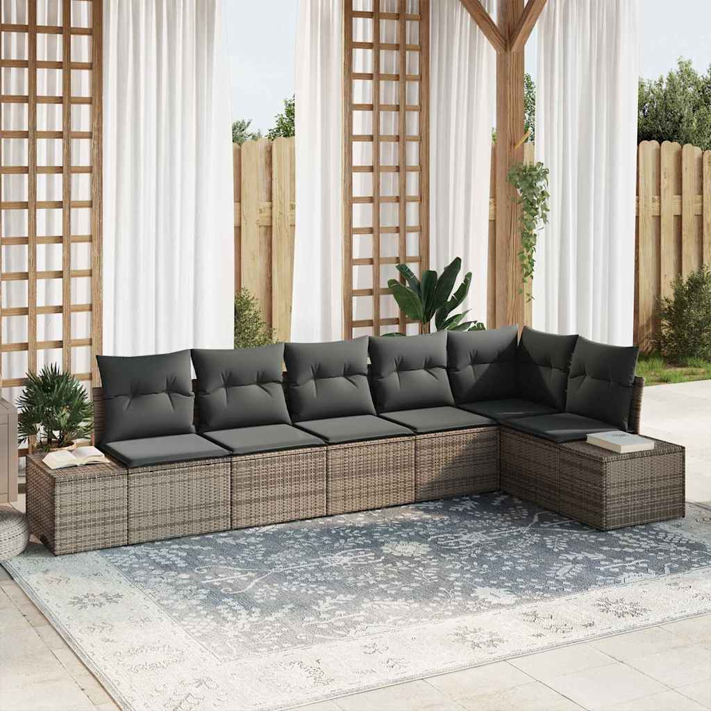Garden Sofa Set 6 pcs Grey Poly Rattan, Powder-Coated Steel