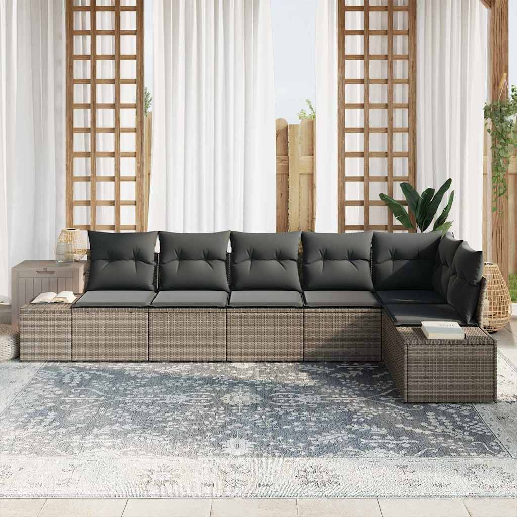 Garden Sofa Set 6 pcs Grey Poly Rattan, Powder-Coated Steel
