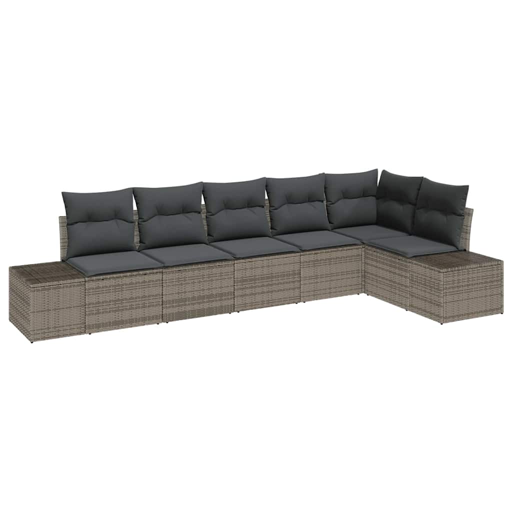 Garden Sofa Set 6 pcs Grey Poly Rattan, Powder-Coated Steel