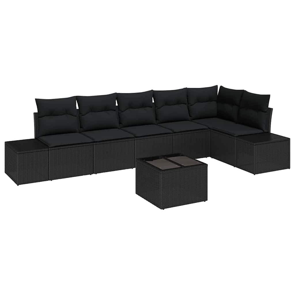 Garden Sofa Set 7 pcs Black Poly Rattan and Powder-Coated Steel