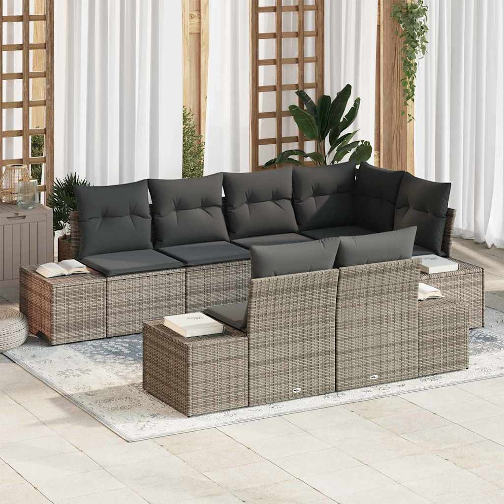 Garden Sofa Set 7 pcs Grey Poly Rattan, Powder-Coated Steel