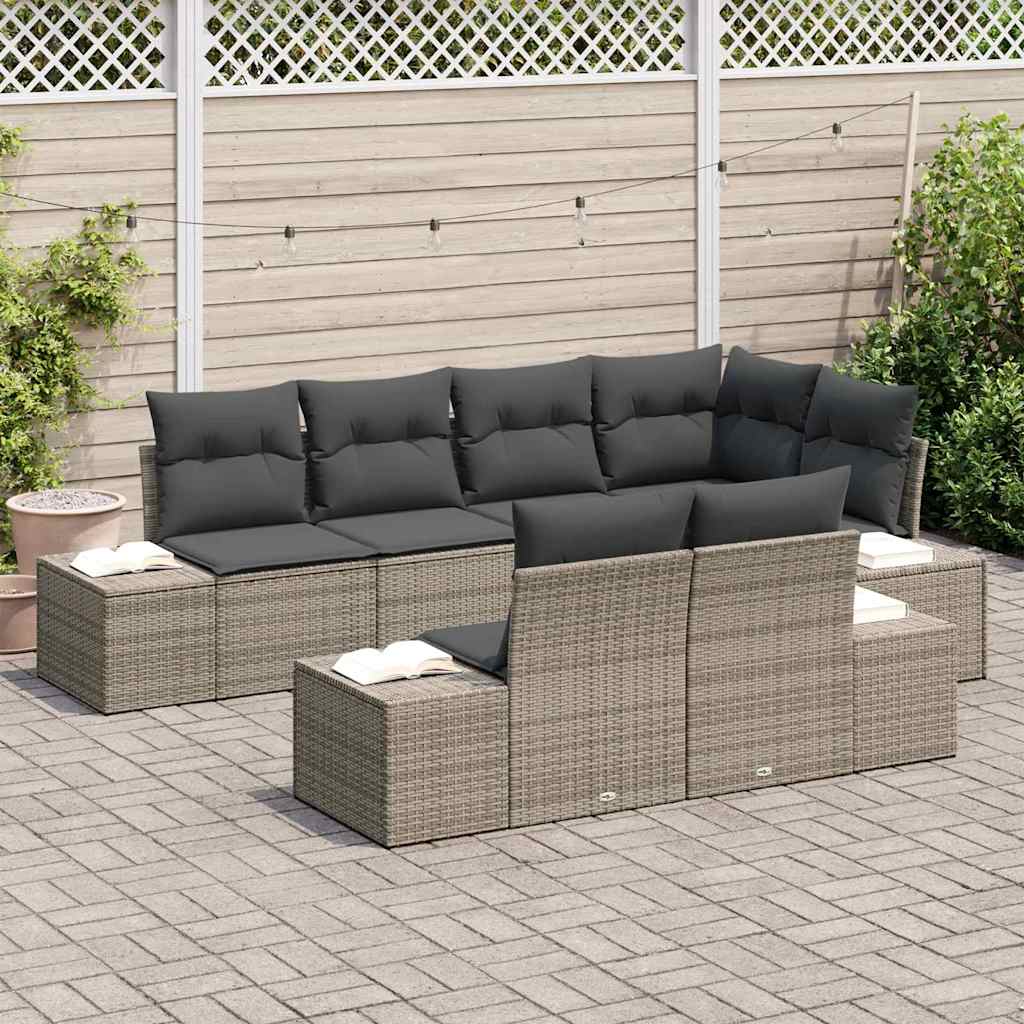 Garden Sofa Set 7 pcs Grey Poly Rattan, Powder-Coated Steel