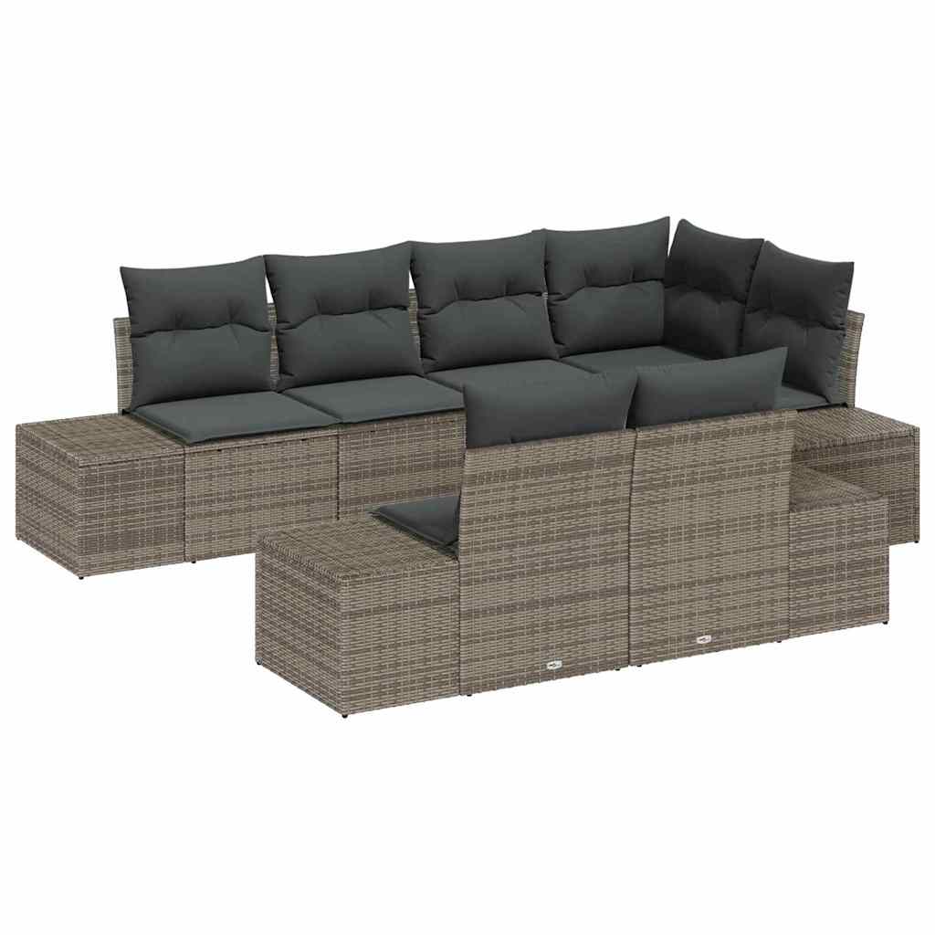 Garden Sofa Set 7 pcs Grey Poly Rattan, Powder-Coated Steel