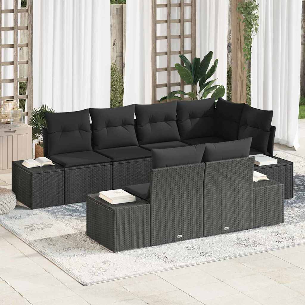 Garden Sofa Set 7 pcs Black Poly Rattan and Powder-Coated Steel
