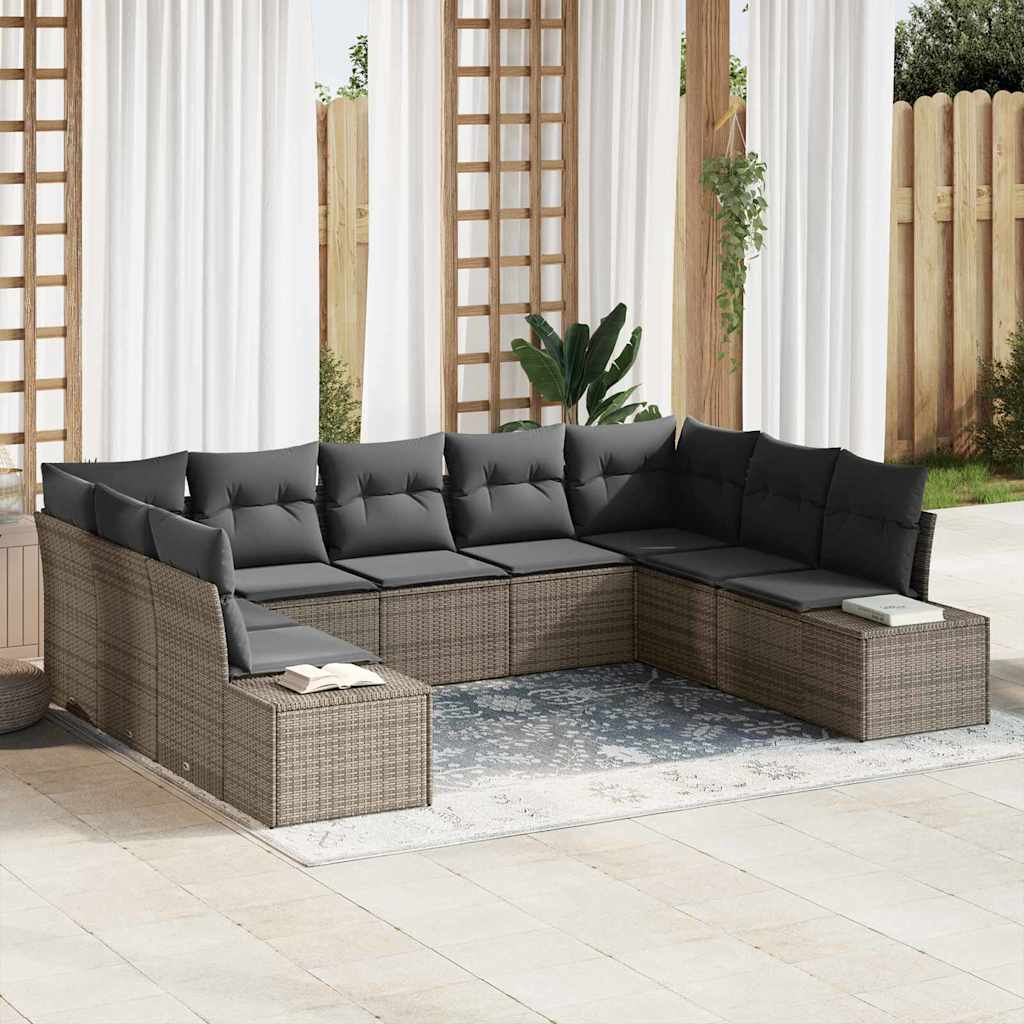 Garden Sofa Set 9 pcs Grey 289 x 209 x 85 cm Poly rattan