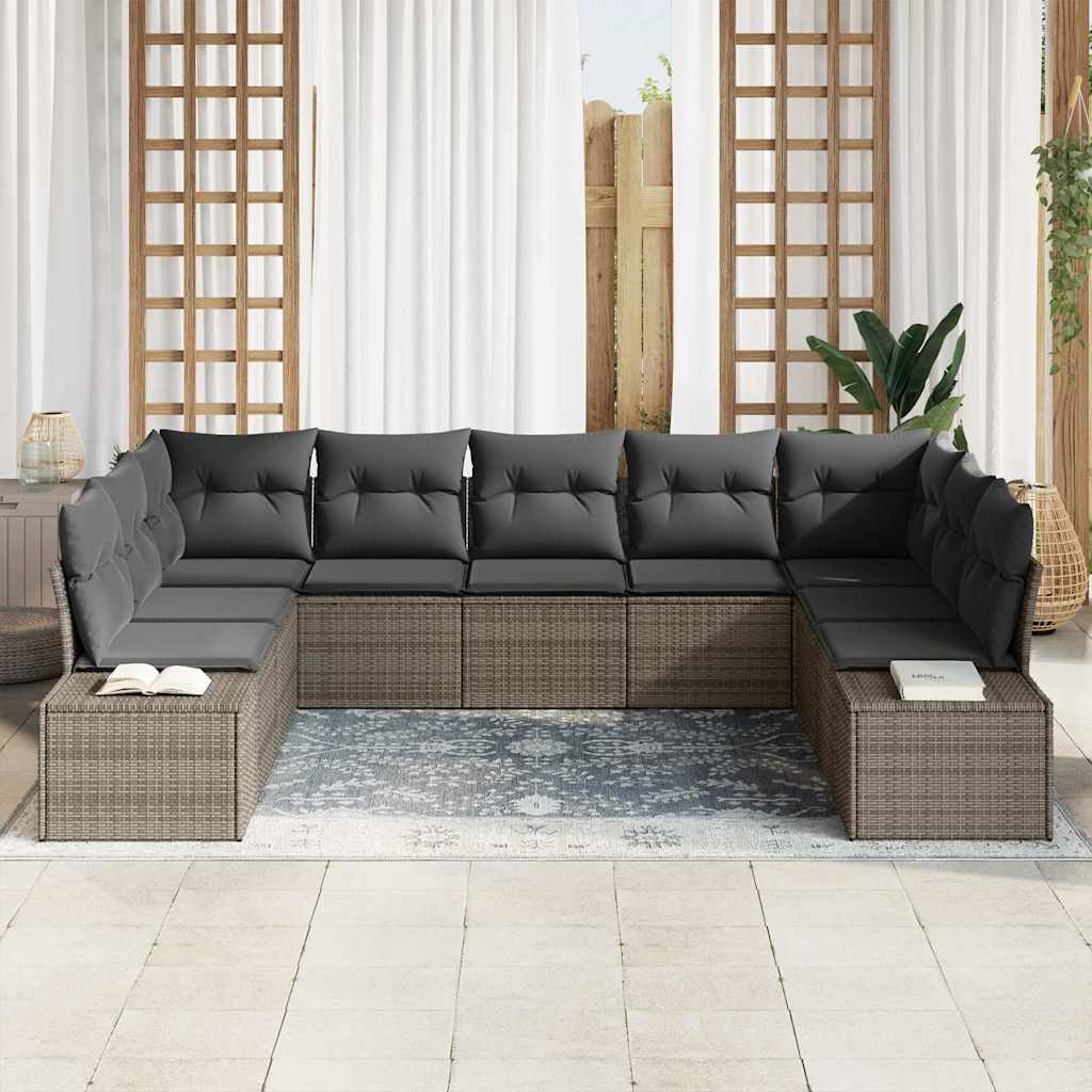 Garden Sofa Set 9 pcs Grey 289 x 209 x 85 cm Poly rattan