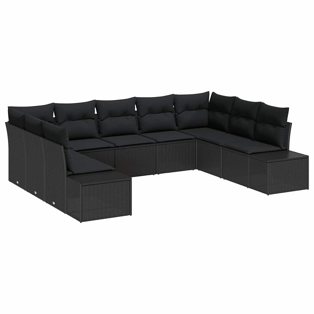 Garden Sofa Set with Cushion 9 pcs Black Poly Rattan
