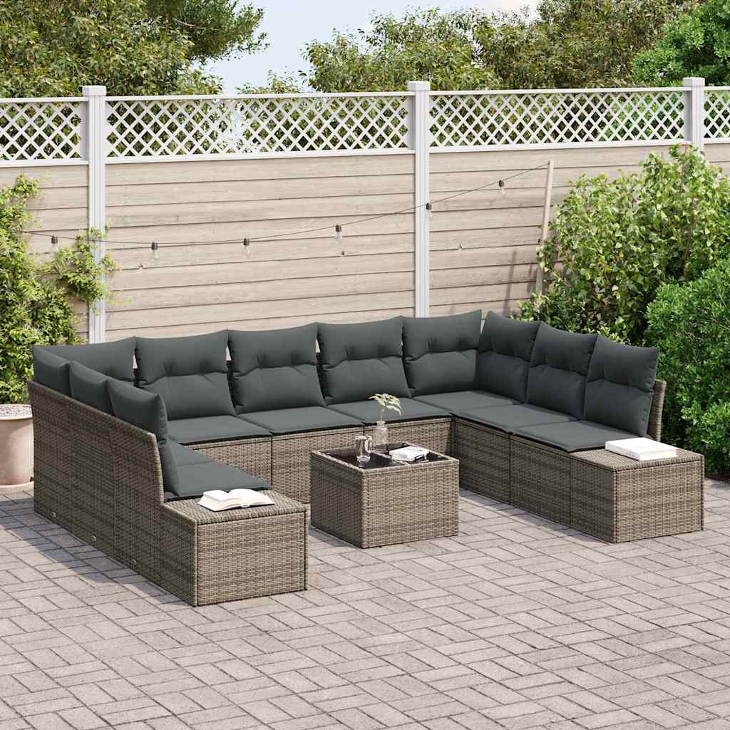 Garden Sofa Set 10 pcs Grey 289 x 209 x 85 cm Poly rattan
