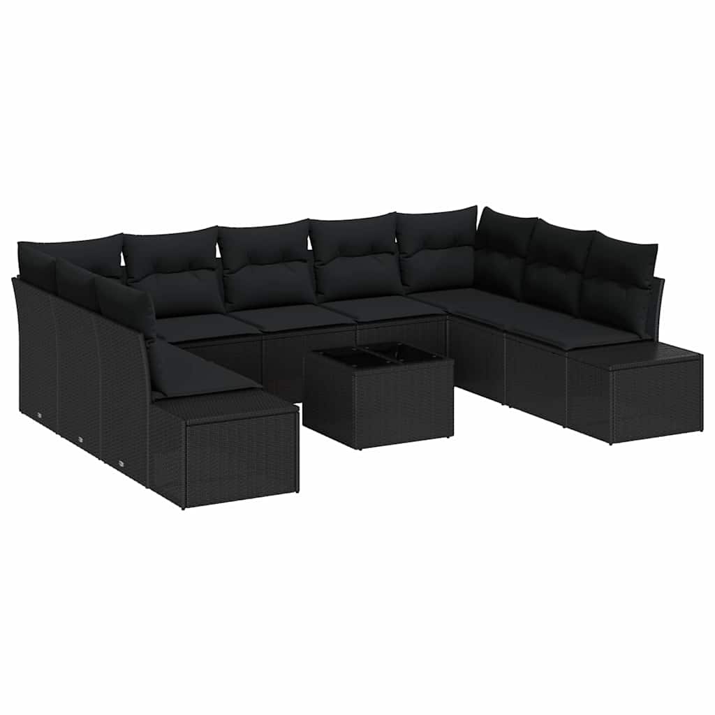 Garden Sofa Set with Cushion 10 pcs Black Poly Rattan