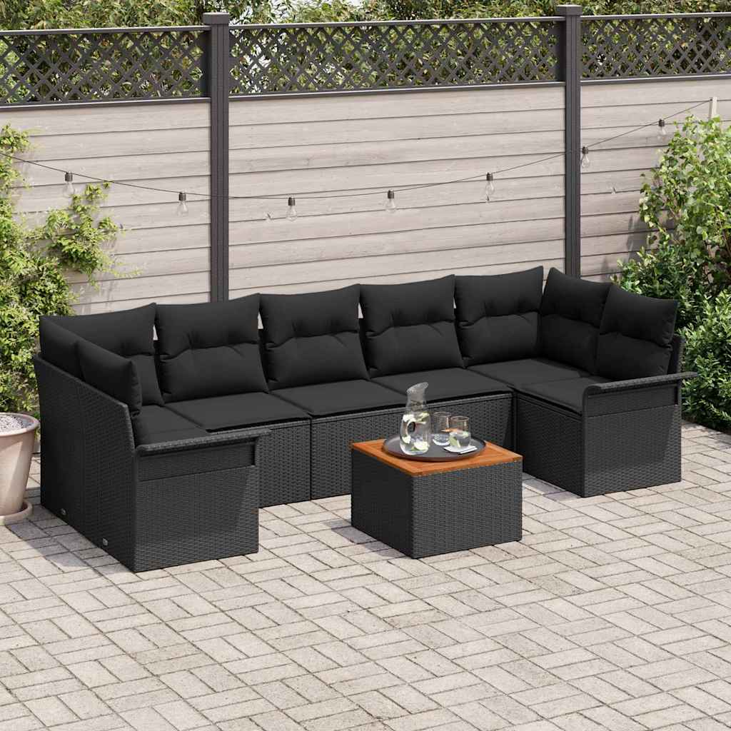 Garden Sofa Set with Cushion Manual 8 pcs Black 55 x 55 x 37 cm