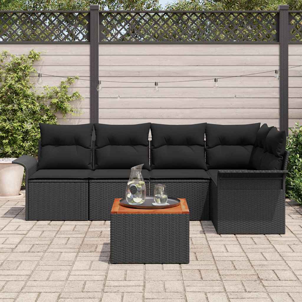 Garden Sofa Set with Storage 6 pcs Black Poly Rattan