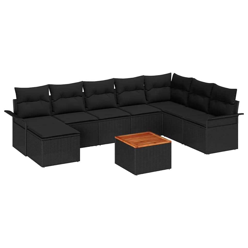 Garden Sofa Set with Cushion with Storage 9 pcs Black