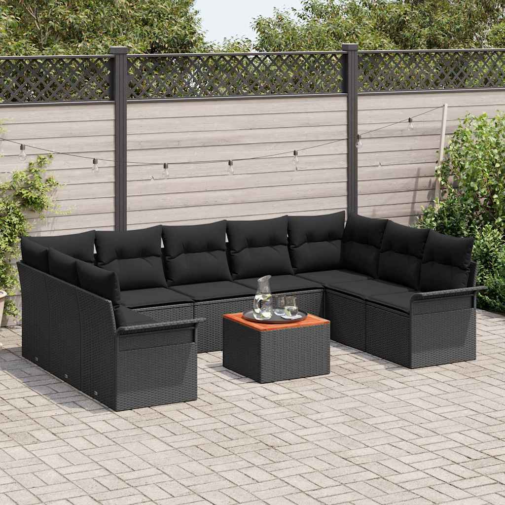 Garden Sofa Set with Cushion 10 pcs Black 55 x 55 x 37 cm