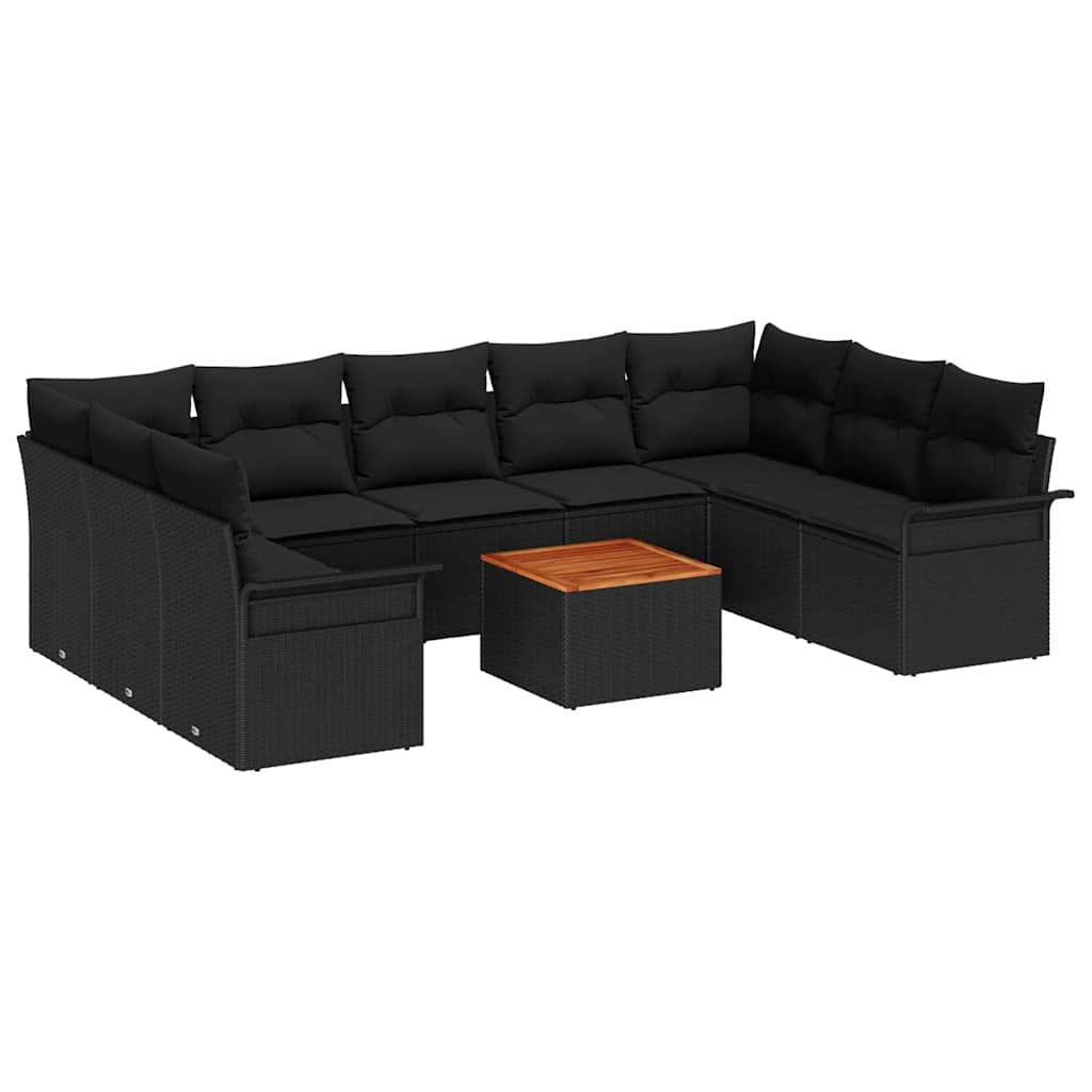Garden Sofa Set with Cushion 10 pcs Black 55 x 55 x 37 cm