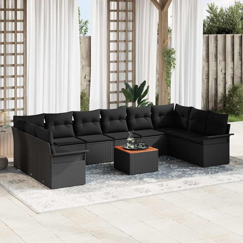 Garden Sofa Set with Cushion 11 pcs Black 55 x 55 x 37 cm