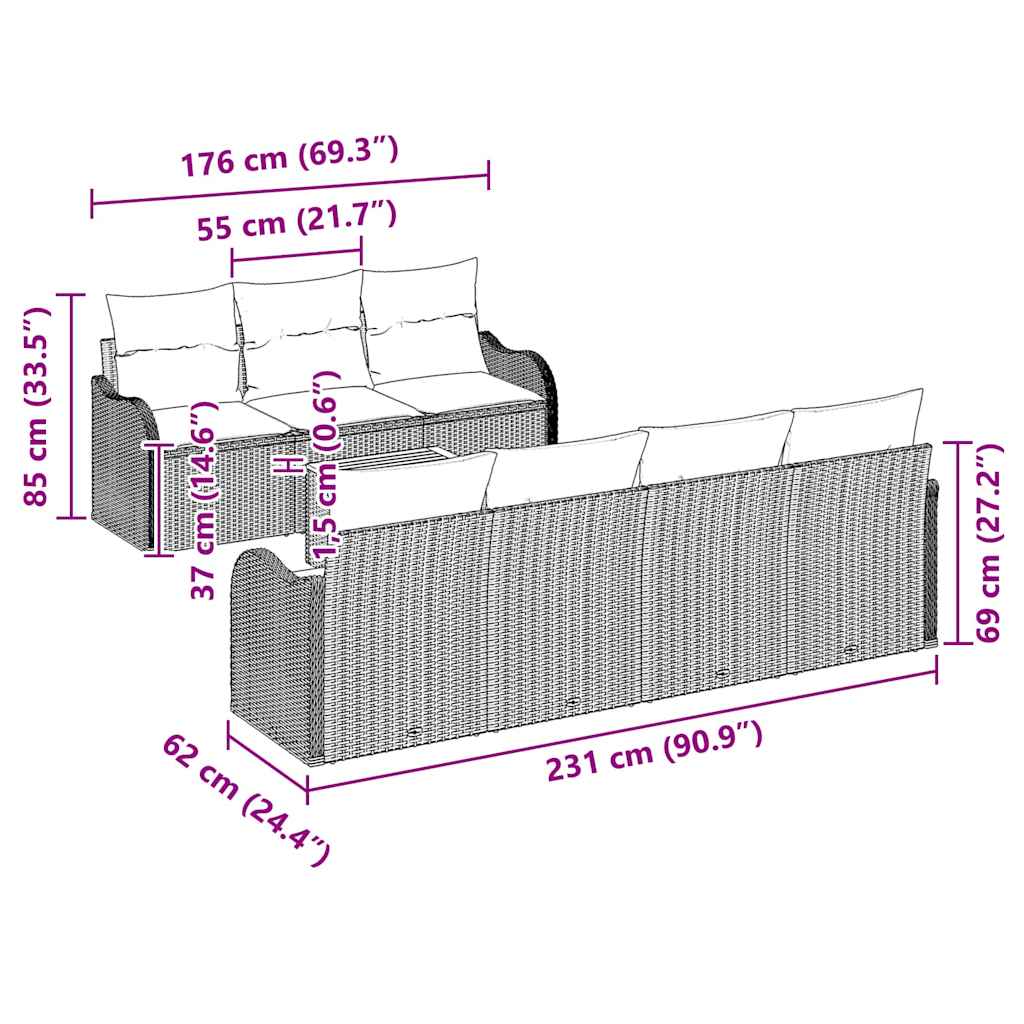 Garden Sofa Set 8 pcs Black