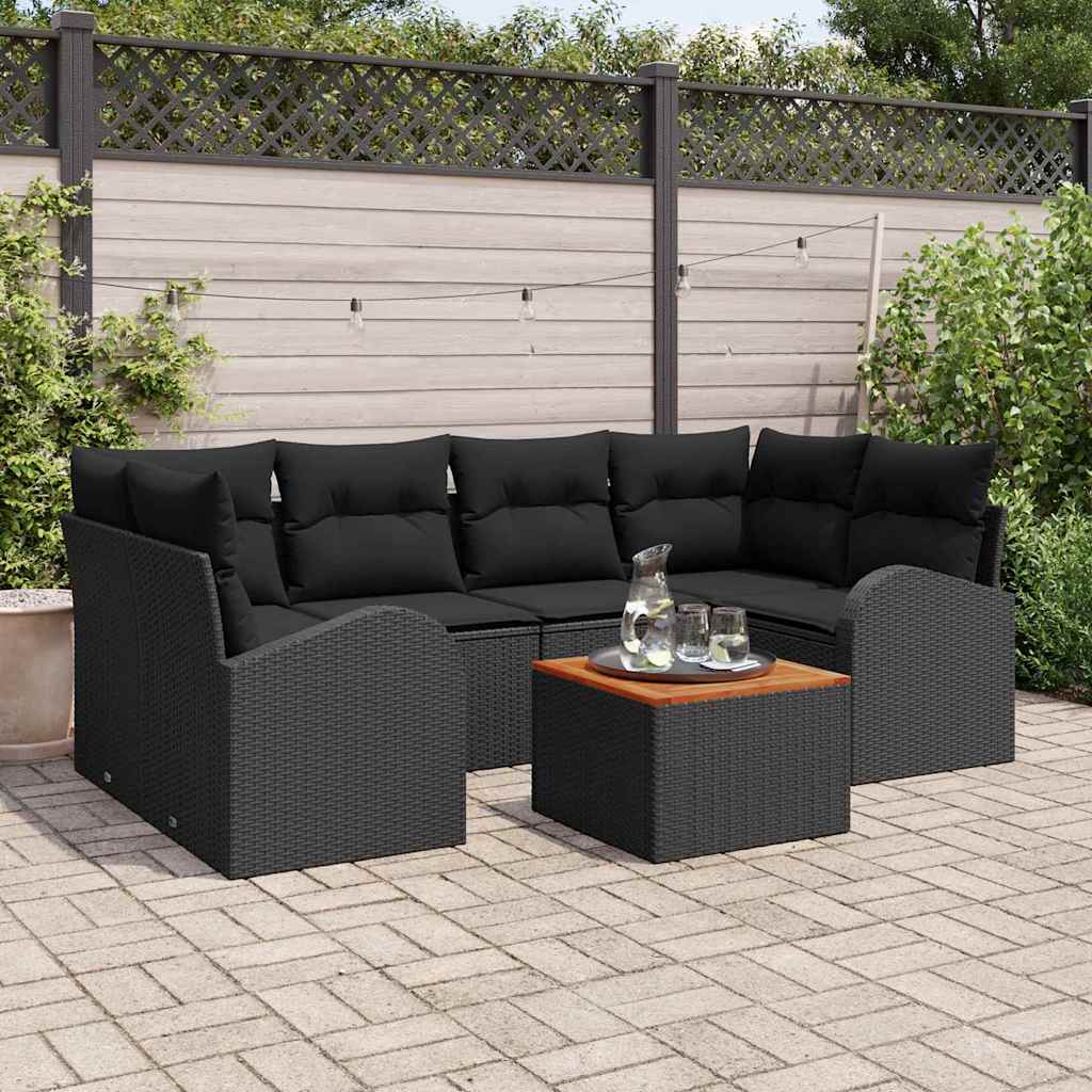 Garden Sofa Set with Storage 7 pcs Black Poly Rattan