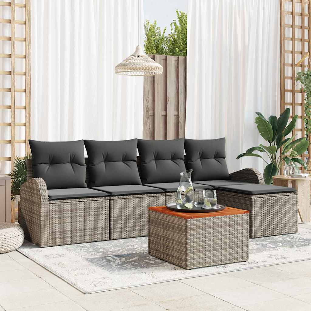 Garden Sofa Set with Storage 6 pcs Grey Poly Rattan