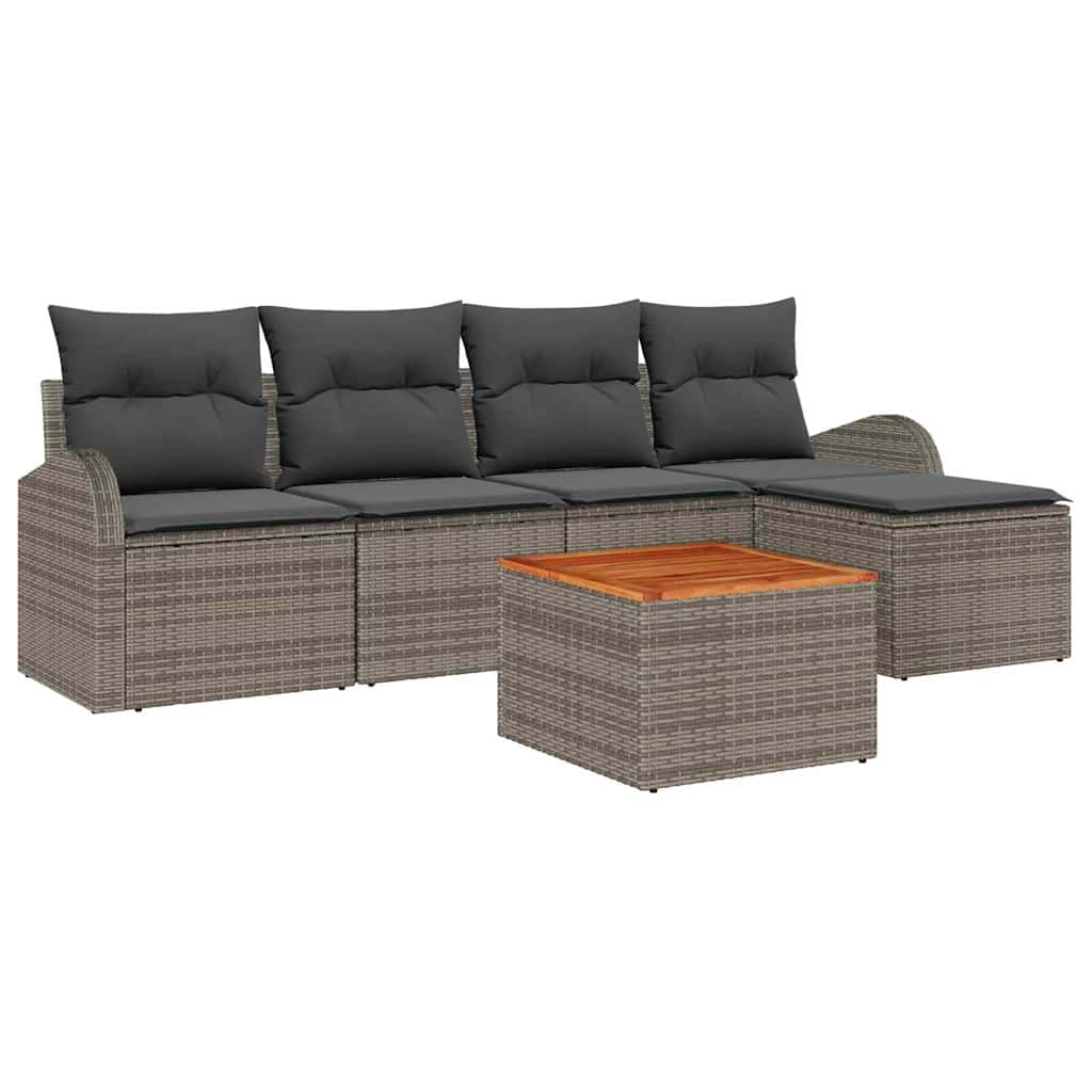 Garden Sofa Set with Storage 6 pcs Grey Poly Rattan