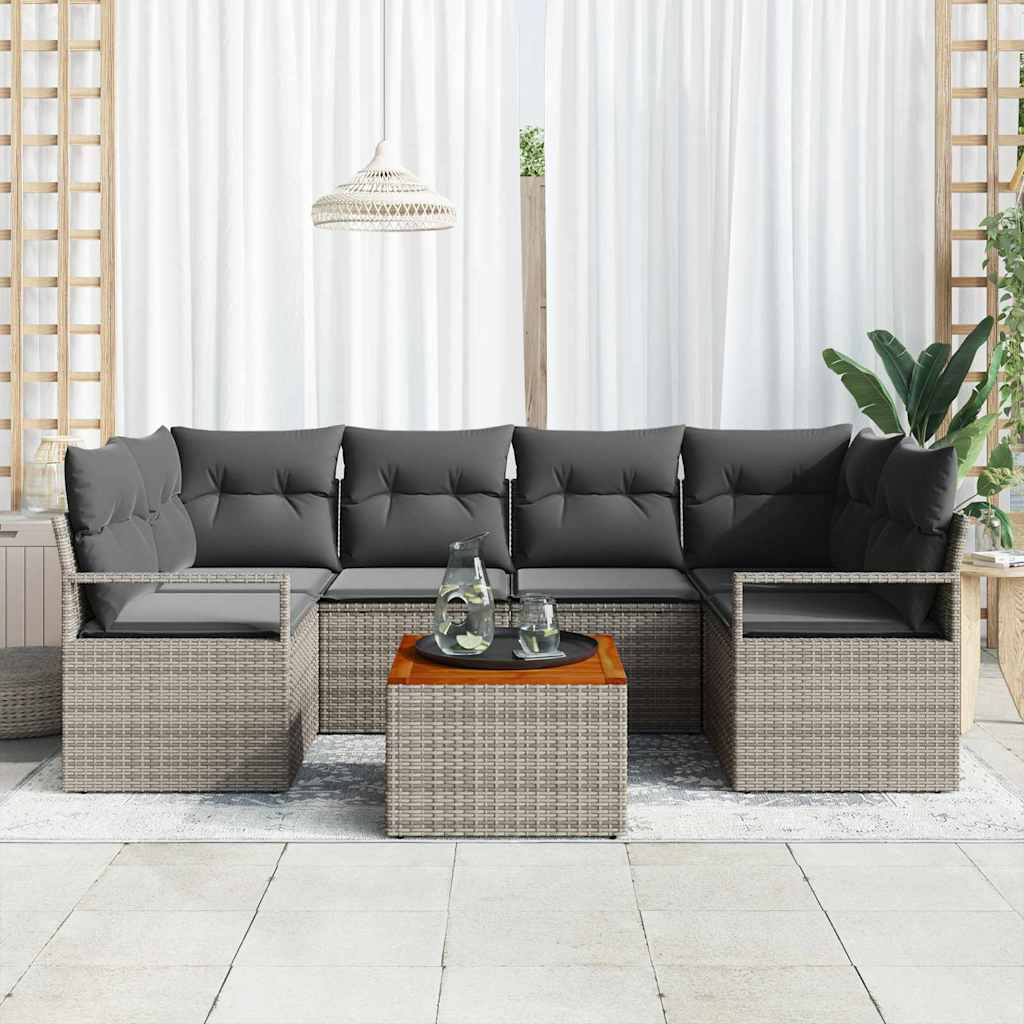 Garden Sofa Set with Storage 7 pcs Grey Poly Rattan