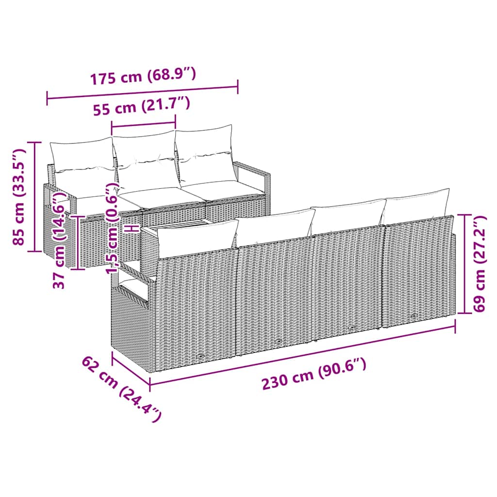 Garden Sofa Set 8 pcs Grey