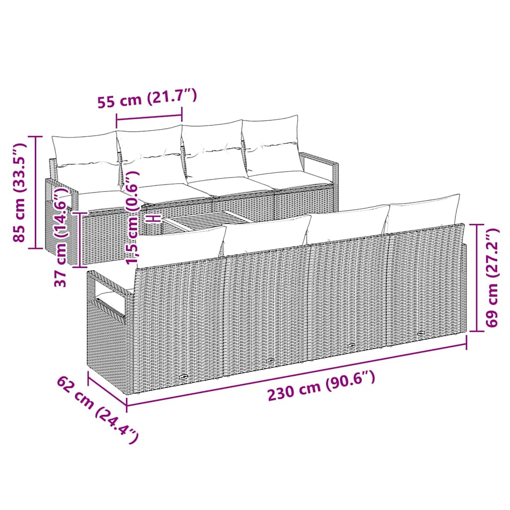 Garden Sofa Set 9 pcs Grey