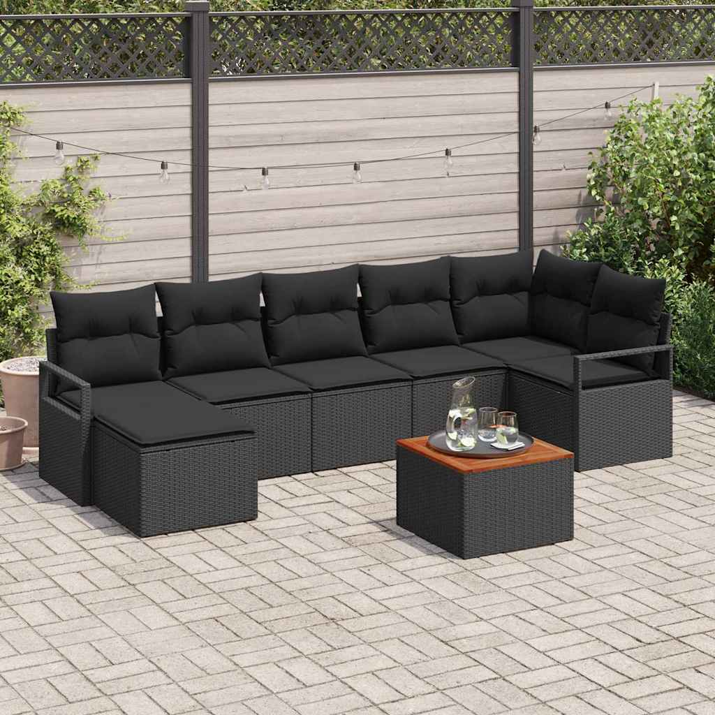 Garden Sofa Set with Storage 8 pcs Black Poly Rattan