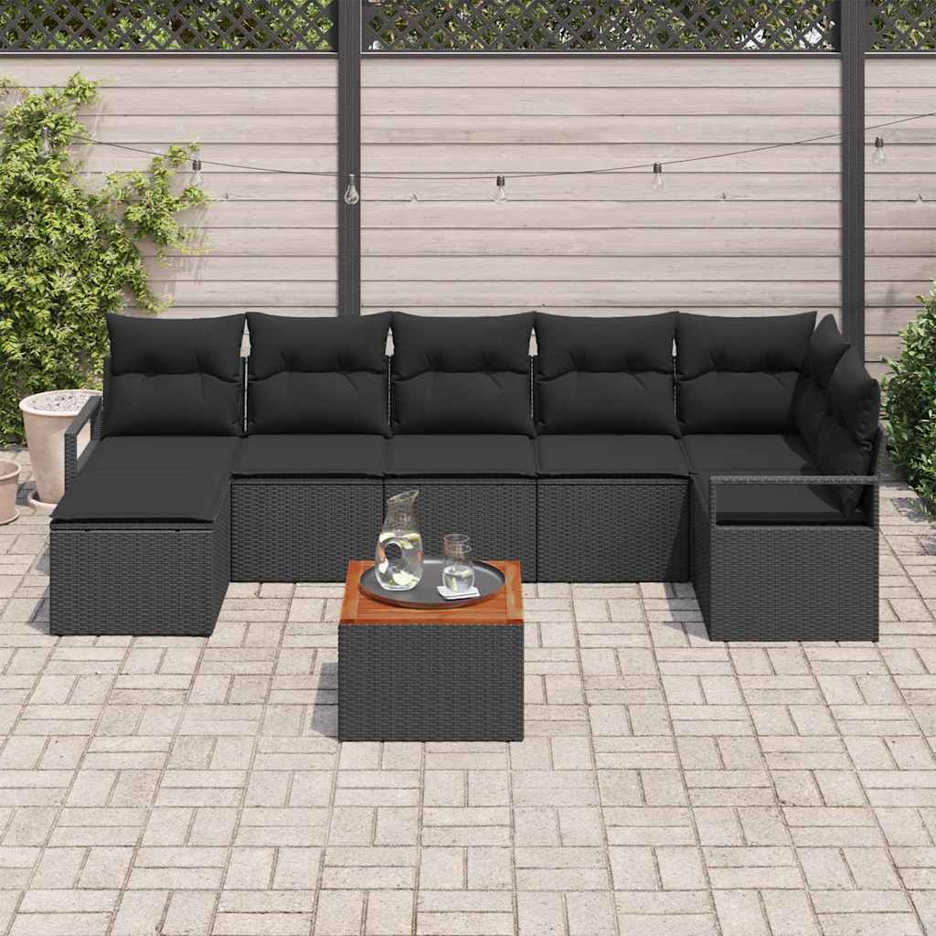 Garden Sofa Set with Storage 8 pcs Black Poly Rattan