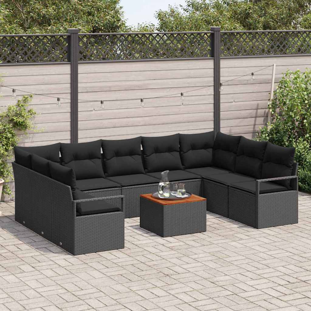 Garden Sofa Set with Storage 10 pcs Black Poly Rattan