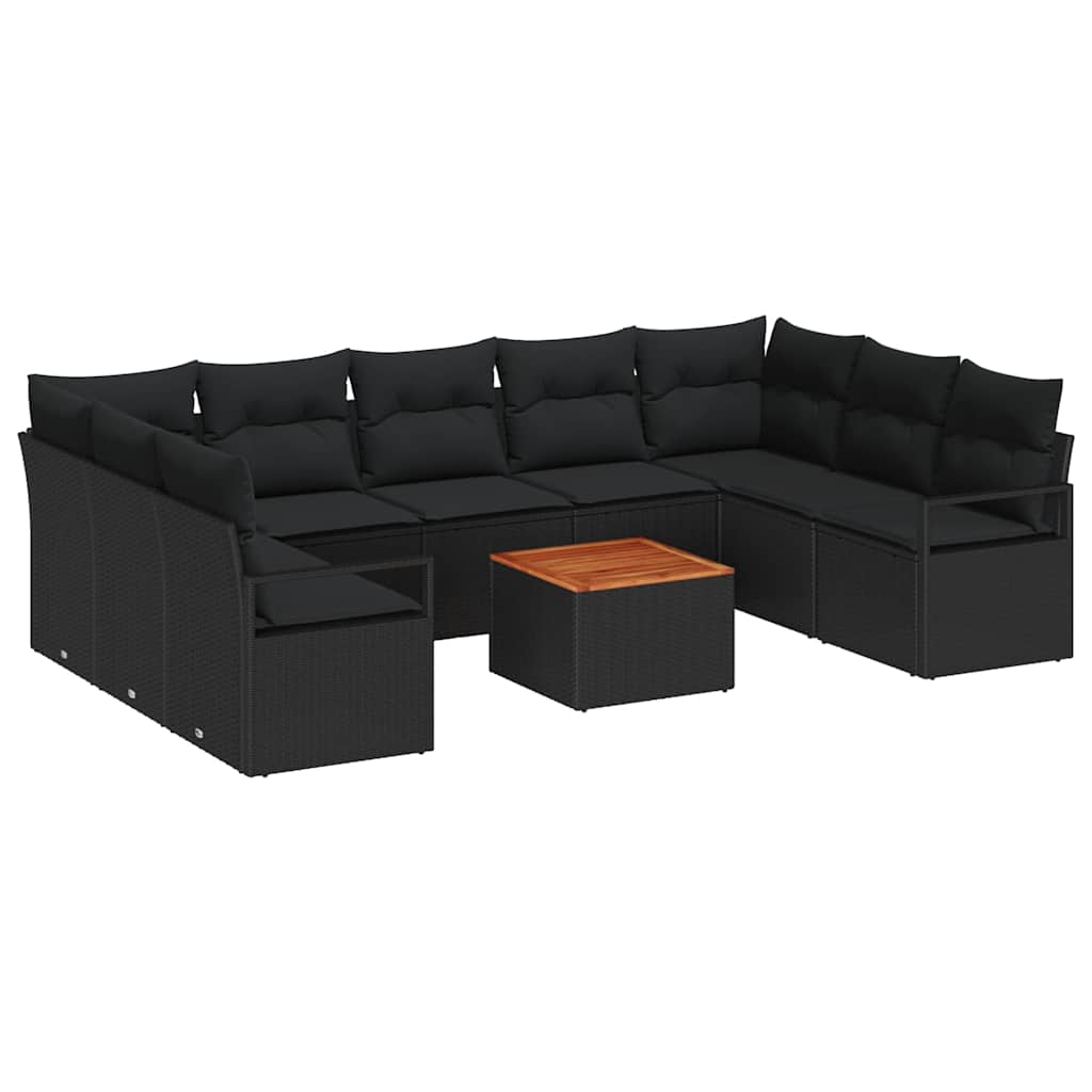 Garden Sofa Set with Storage 10 pcs Black Poly Rattan