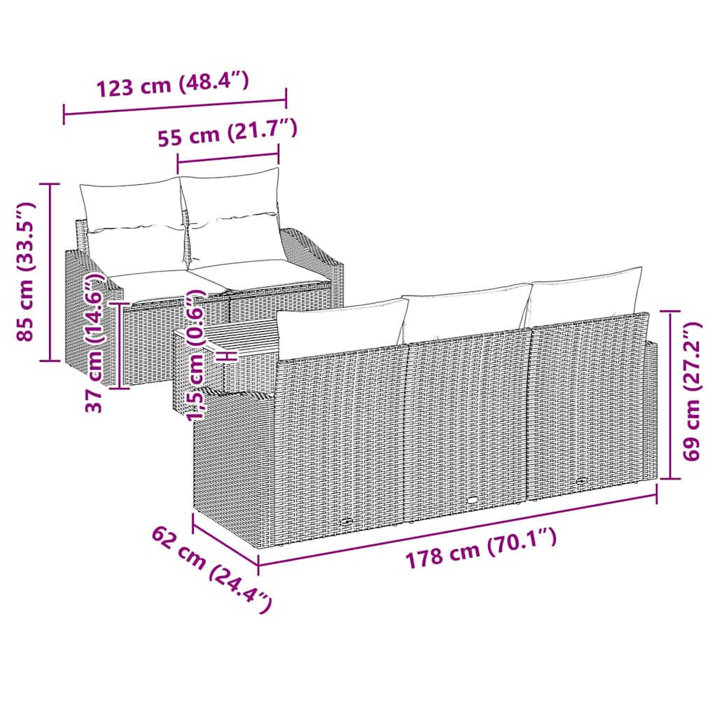 Garden Sofa Set 6 pcs Black