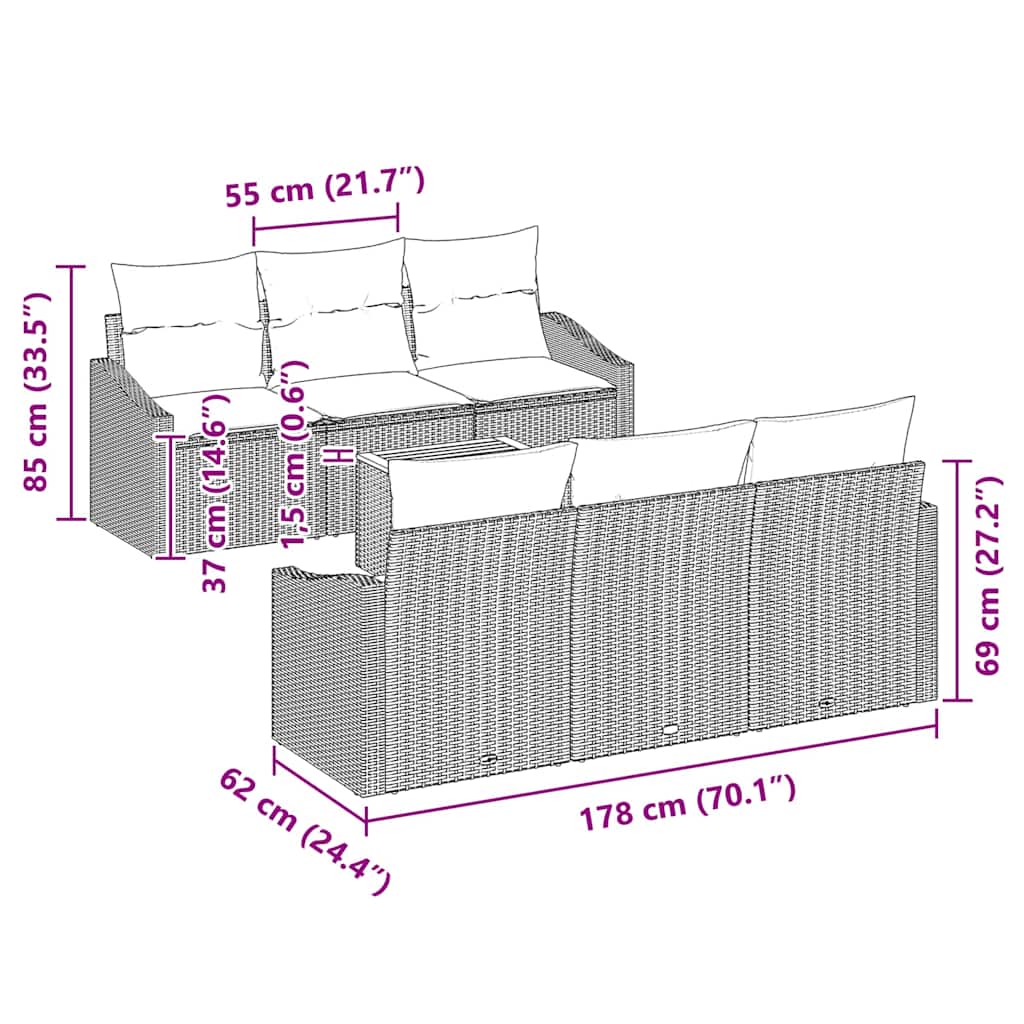 Garden Sofa Set 7 pcs Grey
