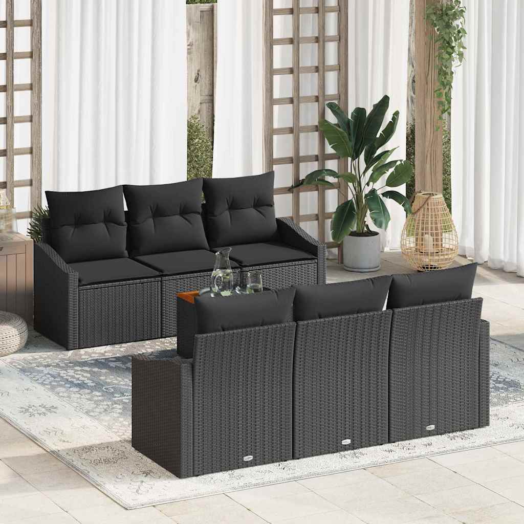 Garden Sofa Set with Storage 7 pcs Black Poly Rattan