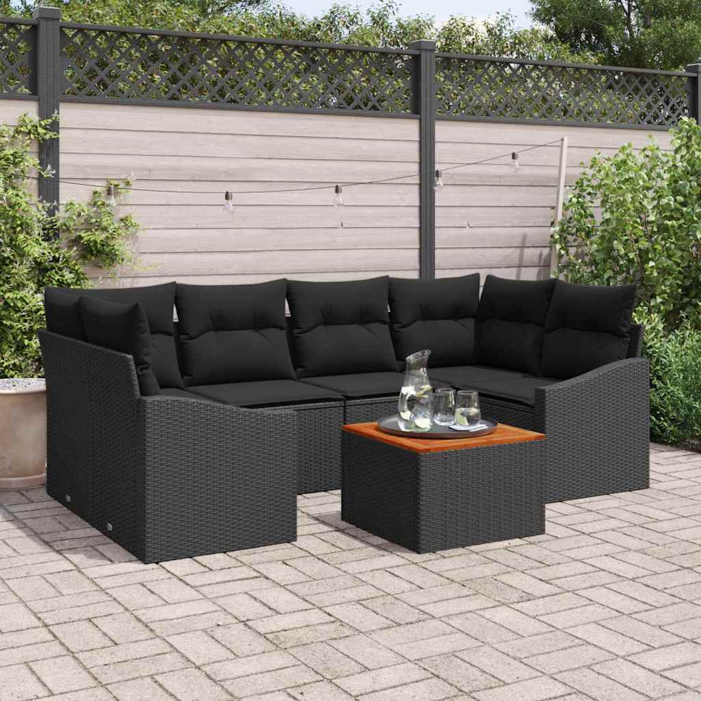 Garden Sofa Set with Storage 7 pcs Black Poly Rattan