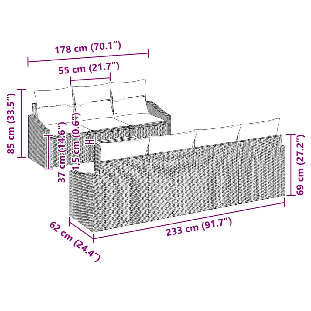 Garden Sofa Set with Storage 8 pcs Grey Poly Rattan